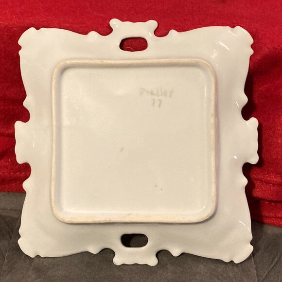 VTG 1977 Handpainted Square China Plate w/Handles-Signed-Purple Florals-8" D-EUC - Picture 4 of 9